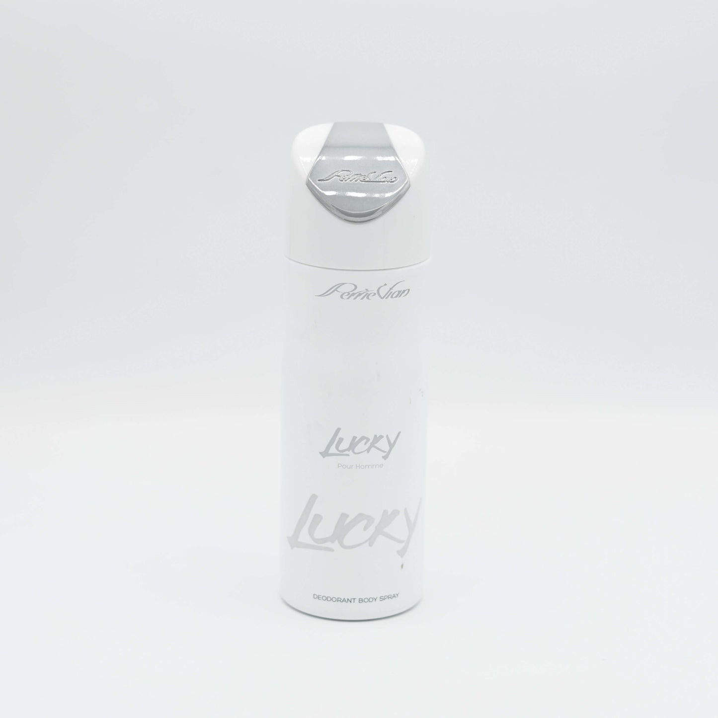 A LUCKY body spray for men deodorant on a white background