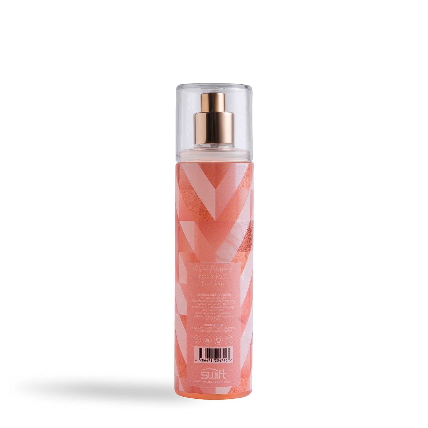 A bottle of 'Bliss' body mist for women, with a clear liquid visible inside the bottle.