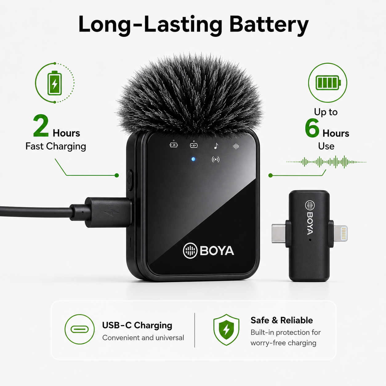 BOYA BY-MW9 Wireless Microphone Original Dual Mic With Noise Reduction Sound Puff Plug & Play for Android IOS Type C Vlogging Podcast Interview Recording | Boya Wireless Mic Mini Microphone for YouTube TikTok Live Streaming Creator Mic — image 3
