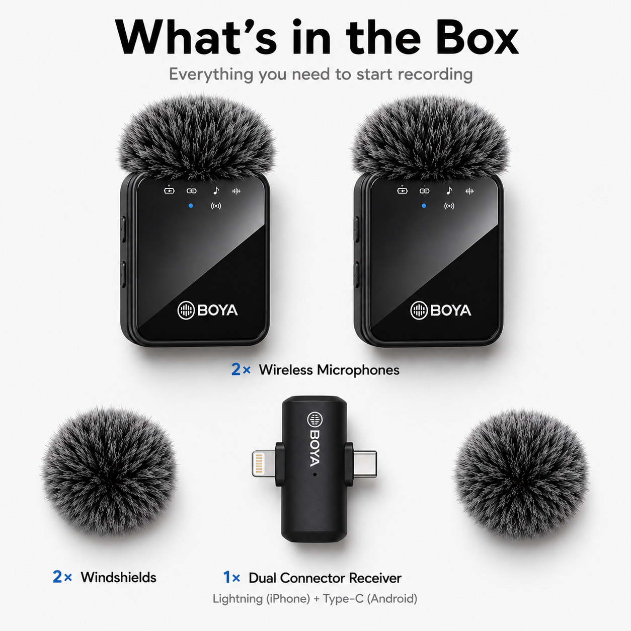 BOYA BY-MW9 Wireless Microphone Original Dual Mic With Noise Reduction Sound Puff Plug & Play for Android IOS Type C Vlogging Podcast Interview Recording | Boya Wireless Mic Mini Microphone for YouTube TikTok Live Streaming Creator Mic — image 8