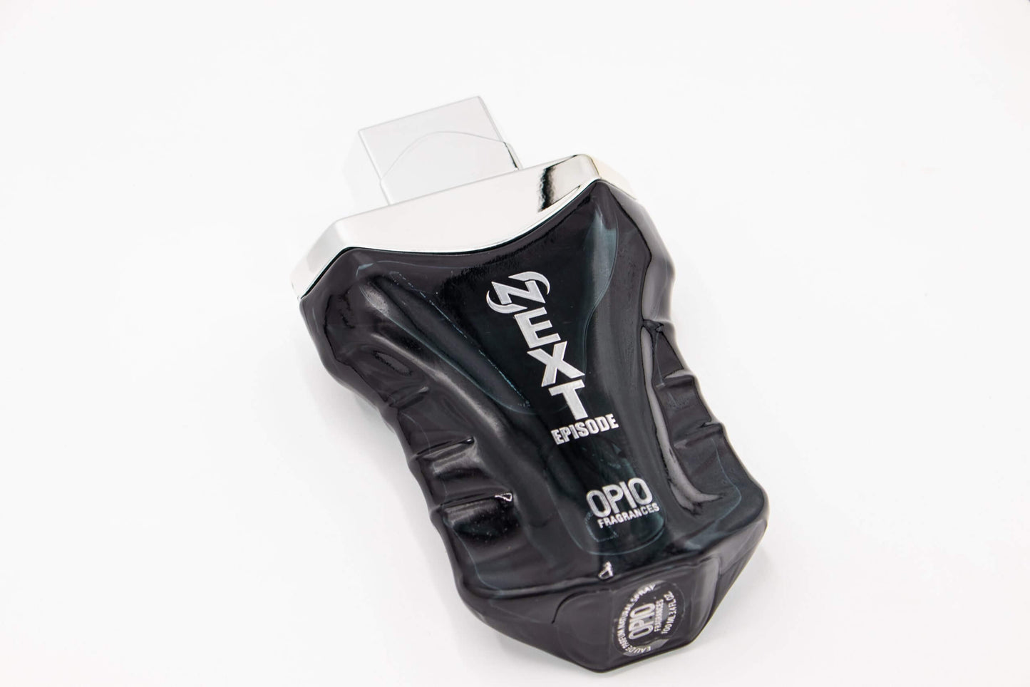 A bottle of 'NEXT EPISODE EDP' by OPIO, with a sleek black design.