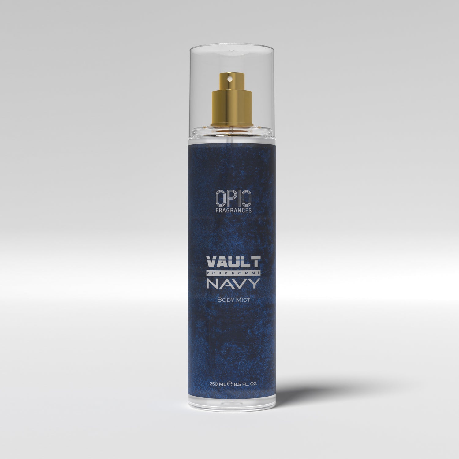 A spray bottle of OPIO Vault Navy body mist.