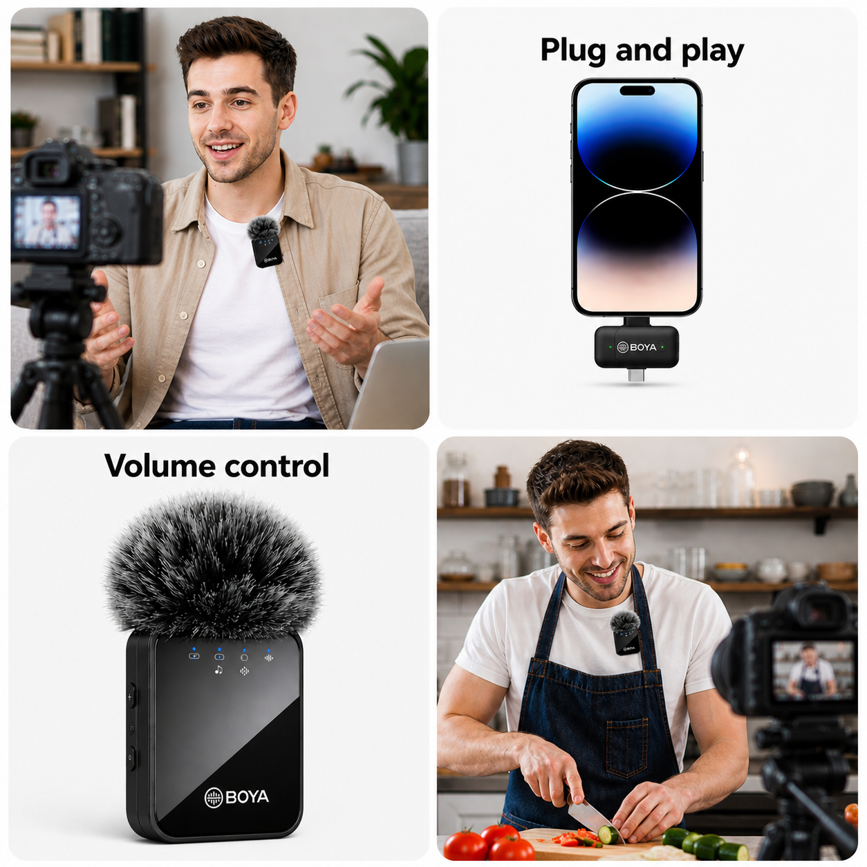 BOYA BY-MW9 Wireless Microphone Original Dual Mic With Noise Reduction Sound Puff Plug & Play for Android IOS Type C Vlogging Podcast Interview Recording | Boya Wireless Mic Mini Microphone for YouTube TikTok Live Streaming Creator Mic — image 2