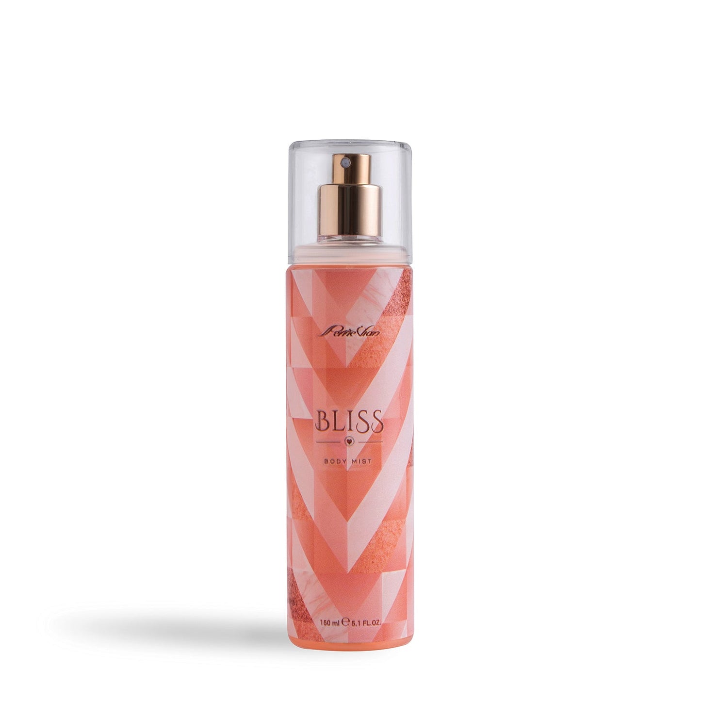A bottle of 'Bliss' body mist for women, with a clear liquid visible inside the bottle. 