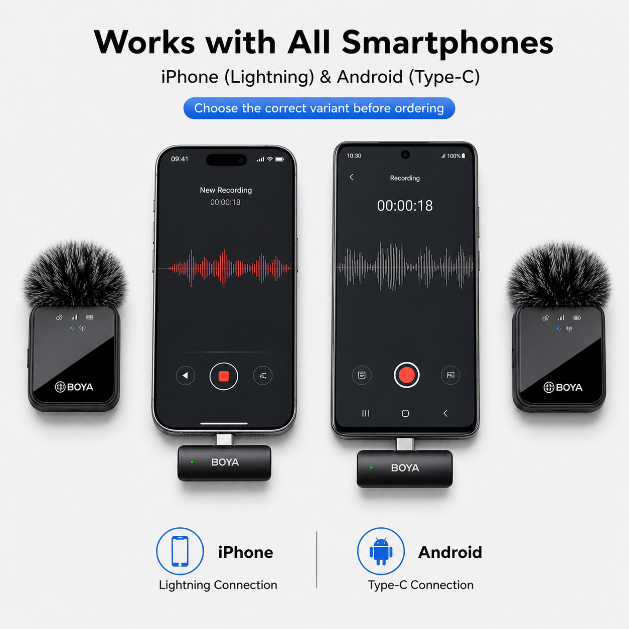 BOYA BY-MW9 Wireless Microphone Original Dual Mic With Noise Reduction Sound Puff Plug & Play for Android IOS Type C Vlogging Podcast Interview Recording | Boya Wireless Mic Mini Microphone for YouTube TikTok Live Streaming Creator Mic — image 4