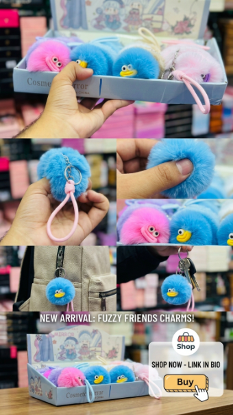 Fluffy Cartoon Cosmetic Mirror Keychain