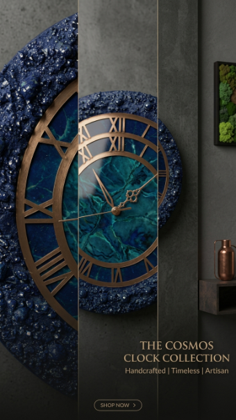 The Cosmos Clock – Handcrafted Emerald Marble & Amethyst Resin Wall Clock