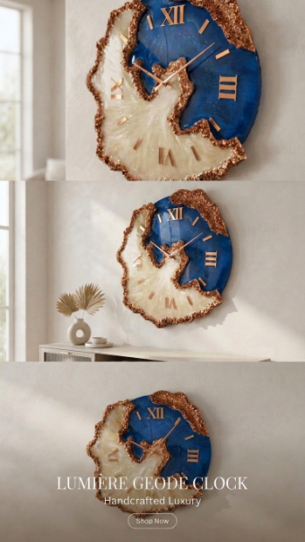 Lumière Geode Wall Clock – Handcrafted Luxury Resin & Gold Crystal Clock