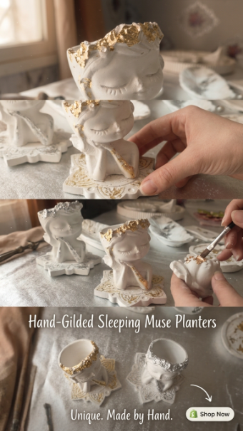 Hand-Gilded Sleeping Muse Planters