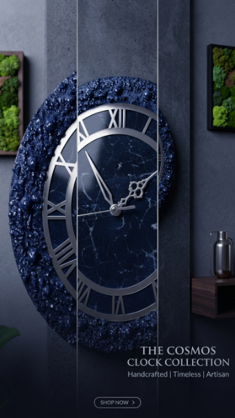 The Cosmos Clock – Handcrafted Emerald Marble & Amethyst Resin Wall Clock