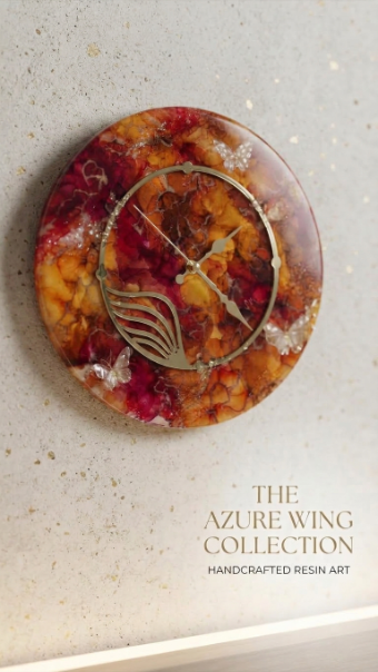 The Azure Wing Clock – Handcrafted Emerald Teal & Butterfly Alcohol Ink & Resin Wall Clock