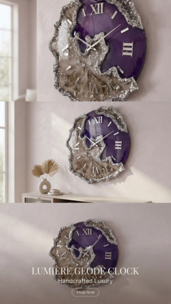 Lumière Geode Wall Clock – Handcrafted Luxury Resin & Gold Crystal Clock