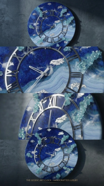 Luxury Handcrafted Geode Clock – Deep Blue & Purple Resin Art with Rose Gold Numerals
