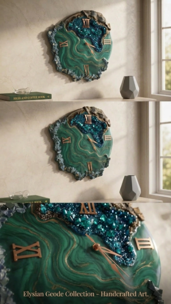 Elysian Geode Wall Clock – Handcrafted Royal Blue & Black Glitter Marble Resin Clock