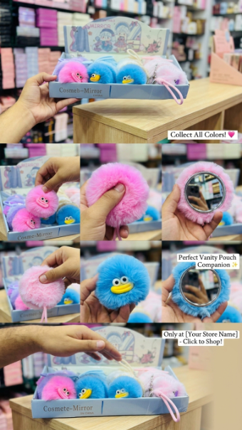 Fluffy Cartoon Cosmetic Mirror Keychain