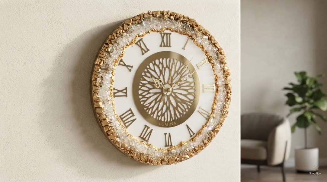 Lumina Opulent Gold & Crystal Wall Clock