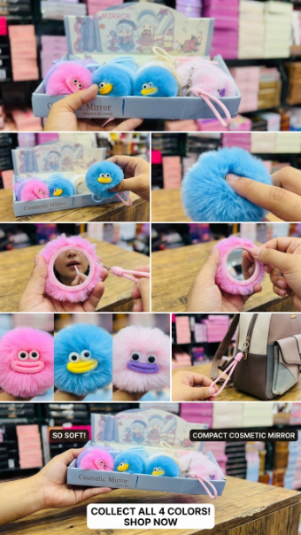 Fluffy Cartoon Cosmetic Mirror Keychain