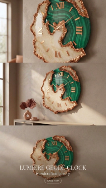 Lumière Geode Wall Clock – Handcrafted Luxury Resin & Gold Crystal Clock