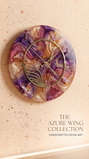 The Azure Wing Clock – Handcrafted Emerald Teal & Butterfly Alcohol Ink & Resin Wall Clock