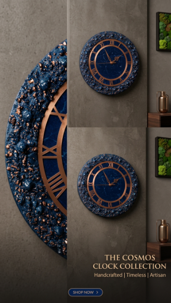 The Cosmos Clock – Handcrafted Emerald Marble & Amethyst Resin Wall Clock