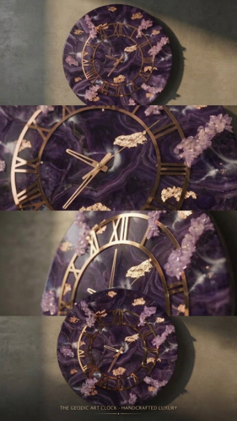 Luxury Handcrafted Geode Clock – Deep Blue & Purple Resin Art with Rose Gold Numerals