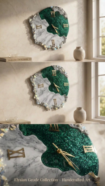Elysian Geode Wall Clock – Handcrafted Royal Blue & Black Glitter Marble Resin Clock