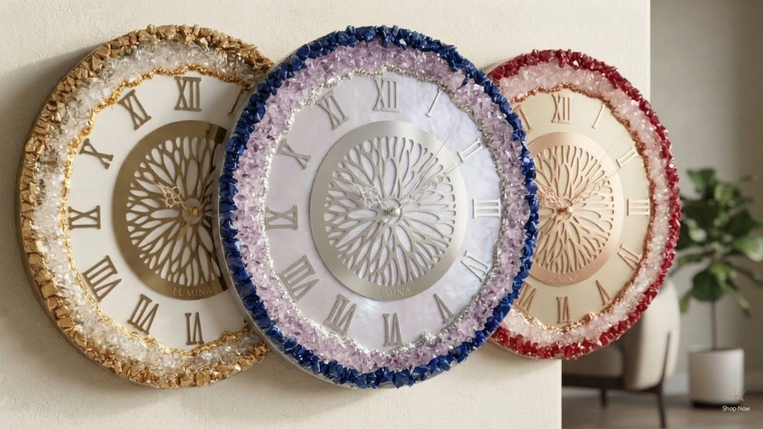 Lumina Opulent Gold & Crystal Wall Clock