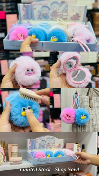 Fluffy Cartoon Cosmetic Mirror Keychain