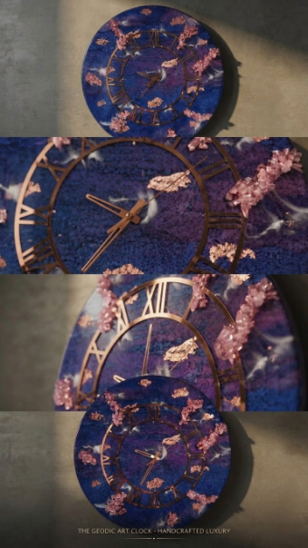 Luxury Handcrafted Geode Clock – Deep Blue & Purple Resin Art with Rose Gold Numerals