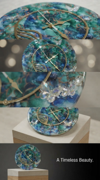 The Timeless Emerald Butterfly Resin Clock