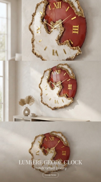 Lumière Geode Wall Clock – Handcrafted Luxury Resin & Gold Crystal Clock