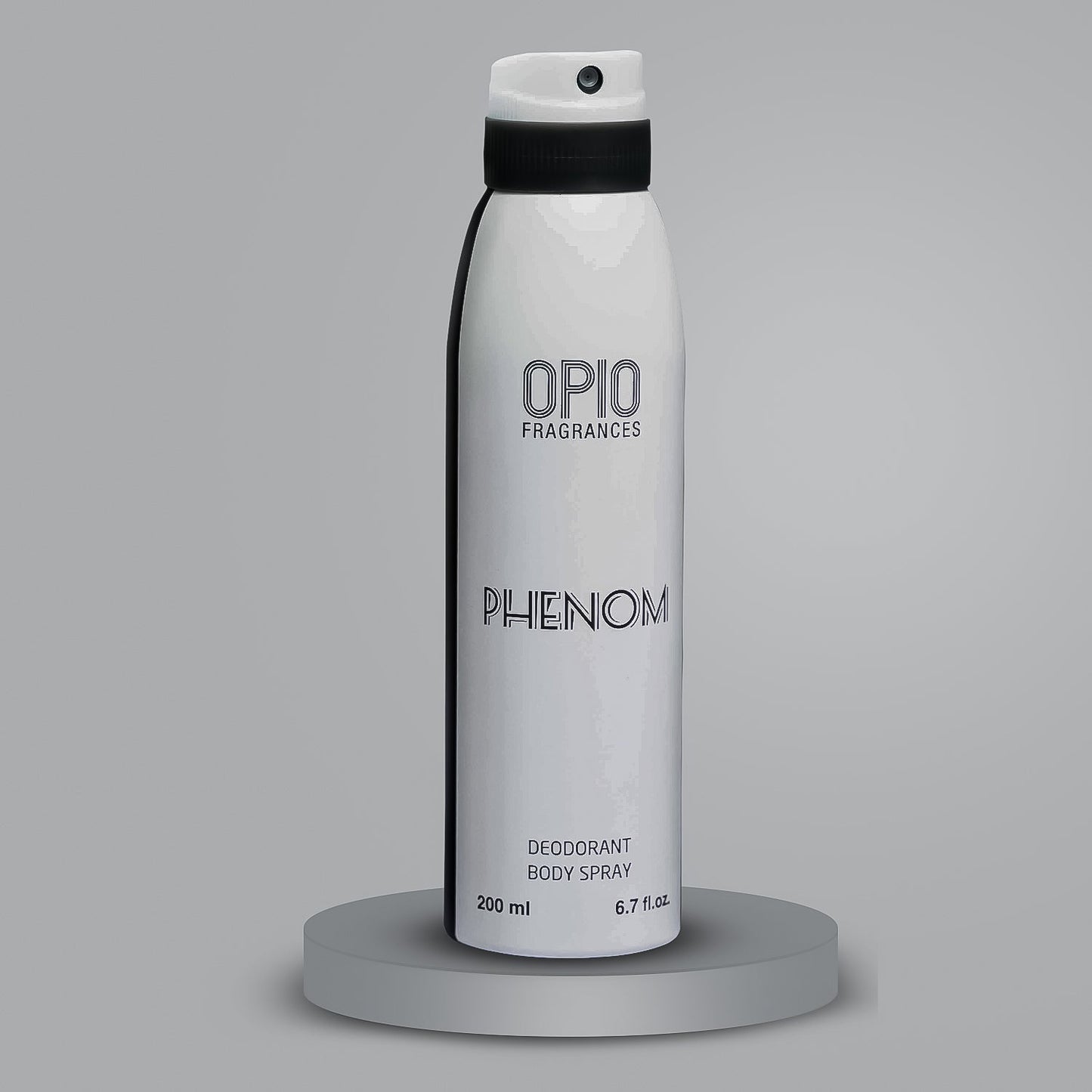 A spray bottle of OPIO PHENOM body spray for men, which is a deodorant product.
